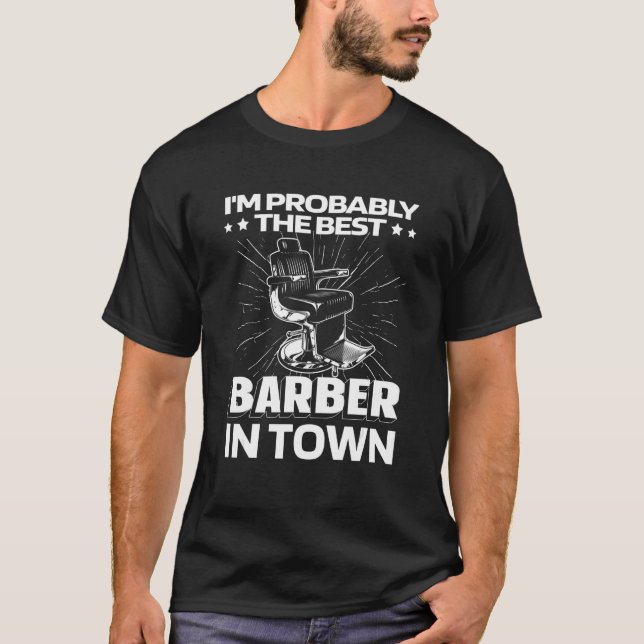 Camiseta Barbershop Chair Beard Coiffeur Haircut   Hairstyl (Frente)