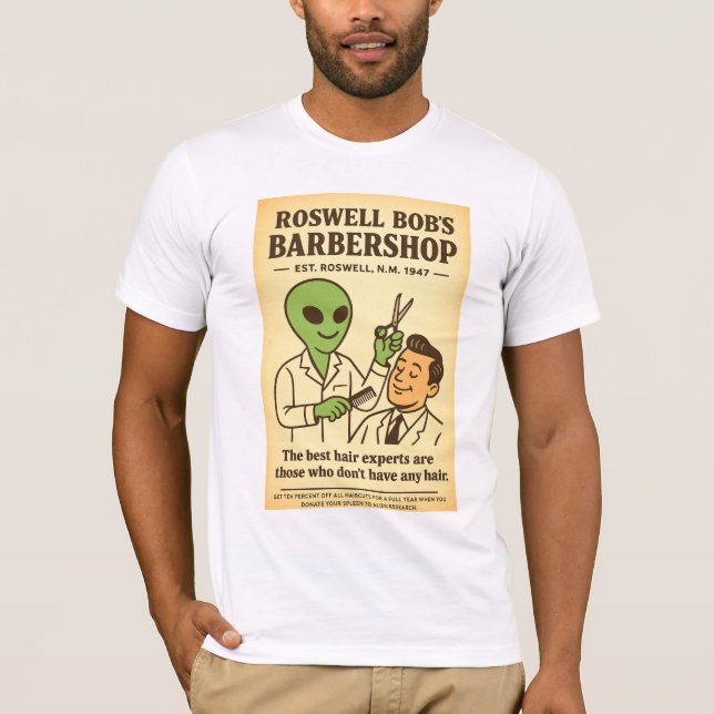 Camiseta Barbershop Hairdresser Roswell - Aliens da década  (Frente)