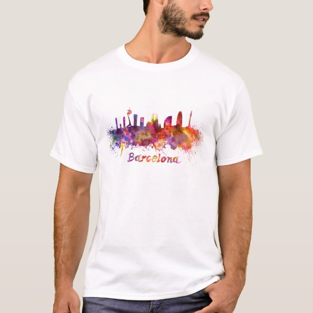 Camiseta Barcelona skyline in watercolor (Frente)