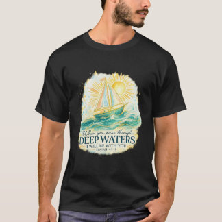 Camiseta Barco à vela em águas profundas versículo da Bíbli