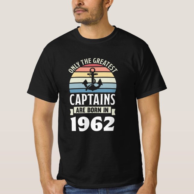 Camiseta Barco Capitão nascer em Aniversário de 1962 (Frente)