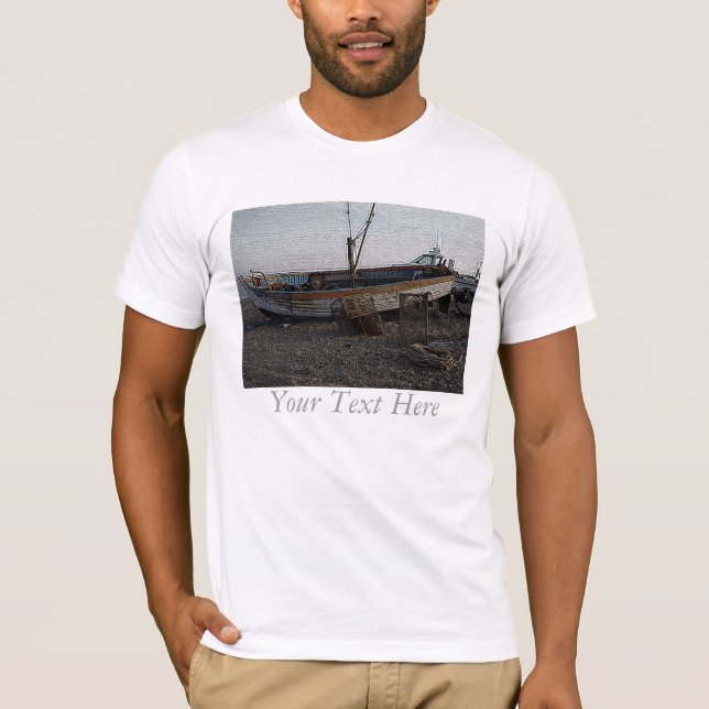 Camiseta barco com potes de lagosta de praia em seixo grava (Frente)