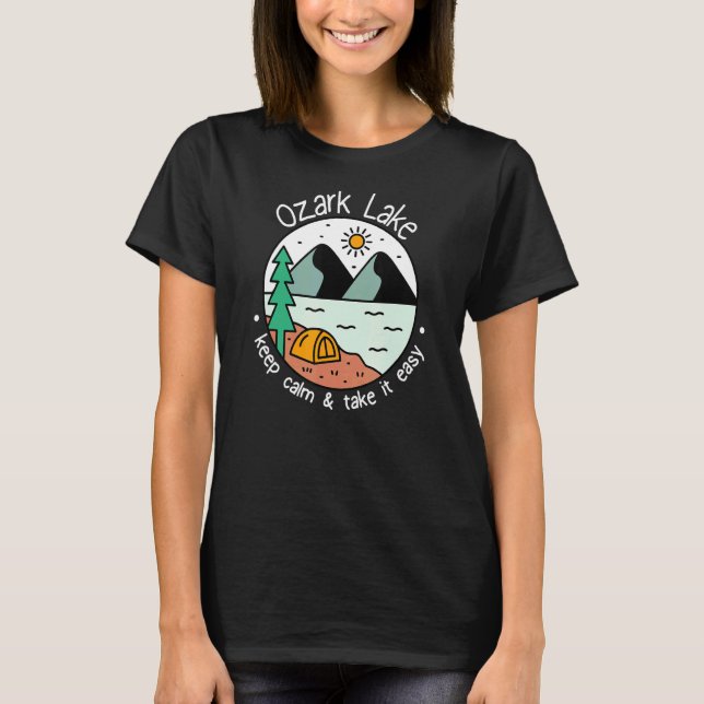 Camiseta Barco de Pesca Acampamento   Relaxe Lago Ozark (Frente)