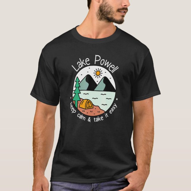 Camiseta Barco de Pesca Acampamento   Relaxe Lago Powell (Frente)