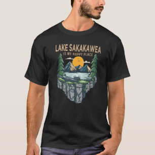 Camiseta Barco De Pesca Acampando Meu Lugar Feliz Lago Saka