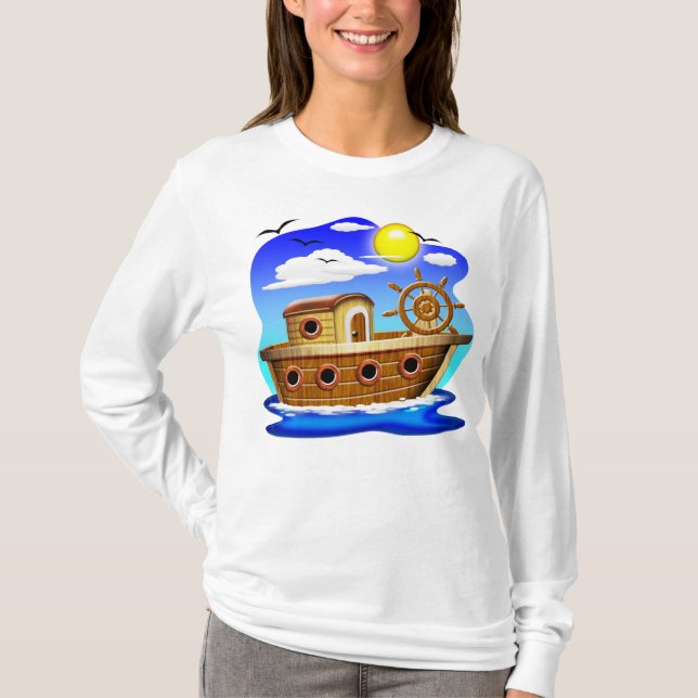 Camiseta Barco de Pesca Cartoon  (Frente)