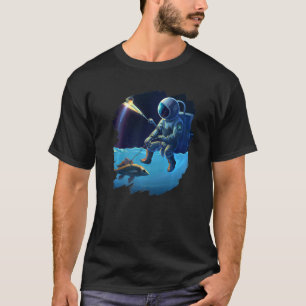 Camiseta Barco de Pesca de Astronauta Espaço Oceano Lago Re