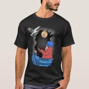 Camiseta Barco de Pesca de Preguiça Mística Pesca Lua Cheia