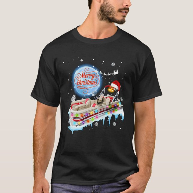 Camiseta Barco de Pontoon de Natal barco - Feliz Natal (Frente)
