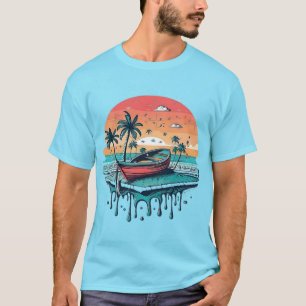 Camiseta Barco do Pôr do Sol Tropical