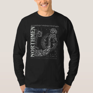 Camiseta Barco Viking Norueguês Runas Martelo de Odin Bússo