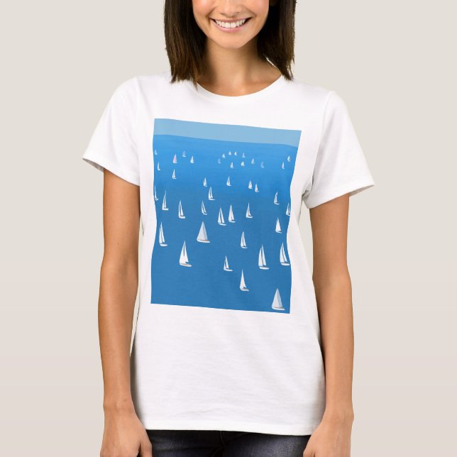 Camiseta Barcos à vela no mar azul profundo - Barcos à vela (Frente)