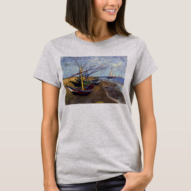 Camiseta Barcos de pesca em praia por Van Gogh (Frente)