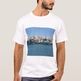 Camiseta Barcos de pesca mediterrânicos no Design do mar Az