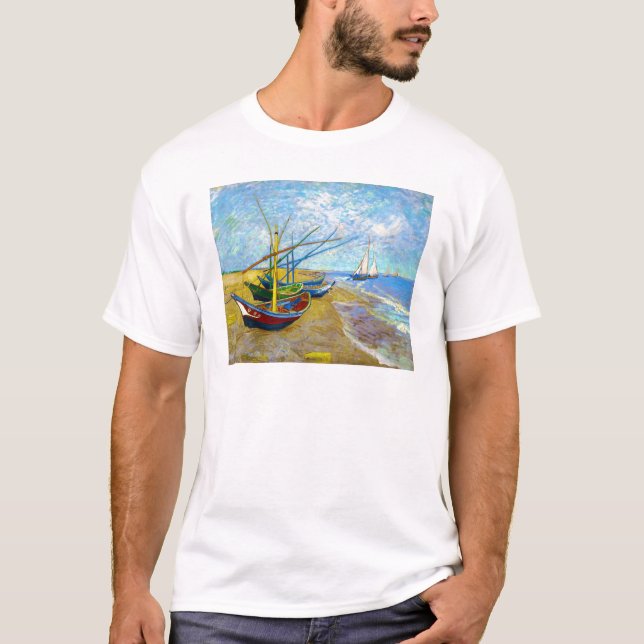 Camiseta Barcos de pesca na praia por Vincent van Gogh (Frente)