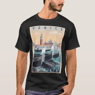 Camiseta Barcos Gondola Retro com a paisagem de Veneza Itál