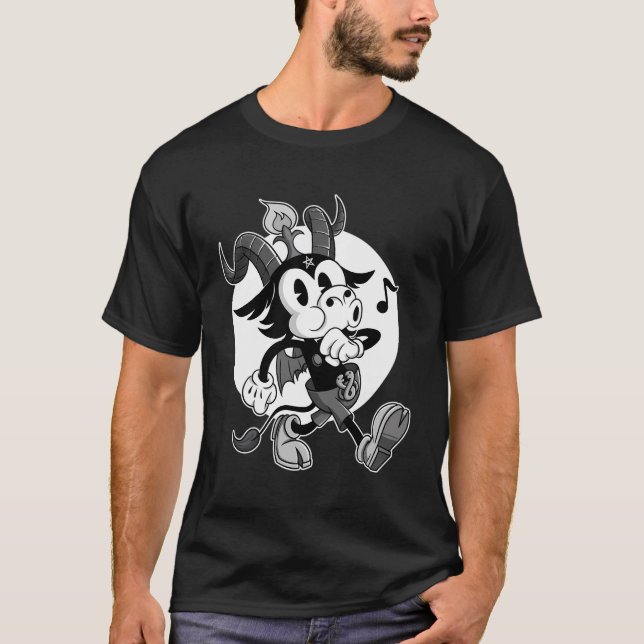 Camiseta Barcos negros Satã ateu Baphomet Goat Retro Carto (Frente)