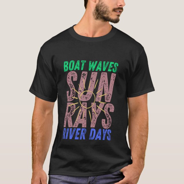 Camiseta Barcos Ondas Sol Dias de Raios Fluviais Curtos Ret (Frente)