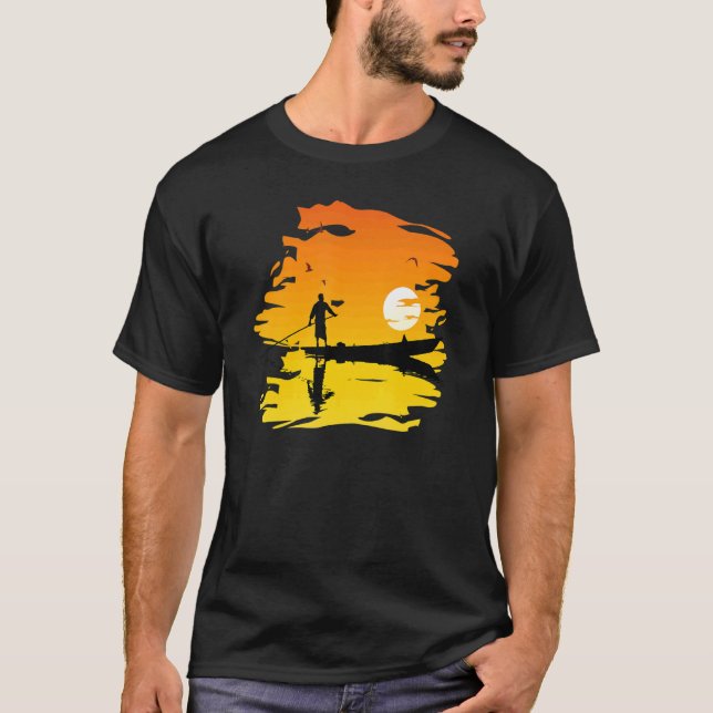 Camiseta Barcos Silhouette Lake Refletion Sunset Cano (Frente)
