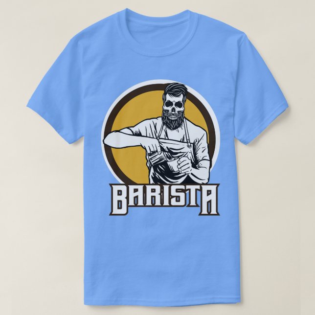 Camiseta Barista Café Skeleton Engraçado Dia Nacional Baris (Frente do Design)