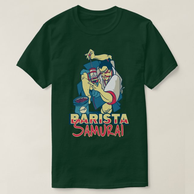 Camiseta Barista Samurai França Imprensa Motif Café Lover e (Frente do Design)