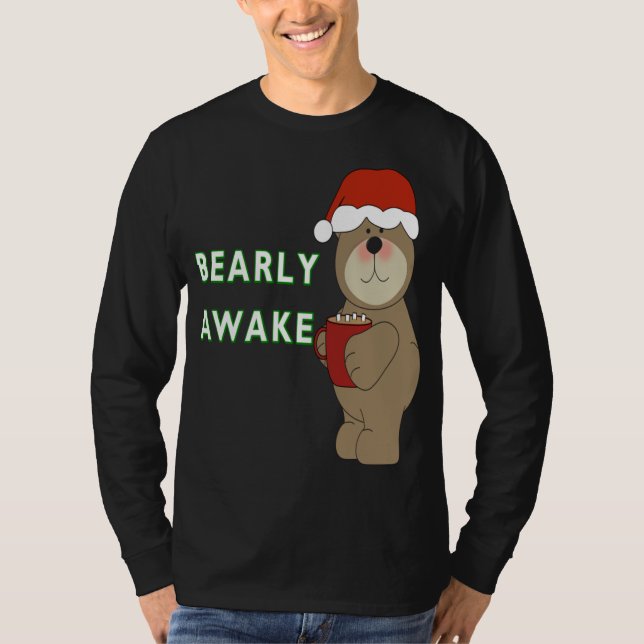 Camiseta Barly Awake Engraçado Bear Natal Pajama dorme (Frente)