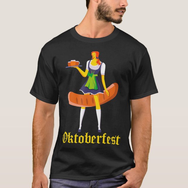 Camiseta Barmaid Oktoberfest Mulher alemã engraçada Dirndl  (Frente)