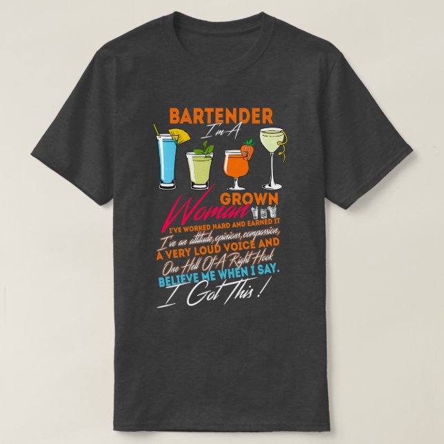 Camiseta Barman Sou Uma Mulher Crescida (Frente do Design)