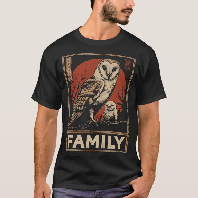 Camiseta Barn Owl - Momento Sábio e Gentil da Família (Frente)