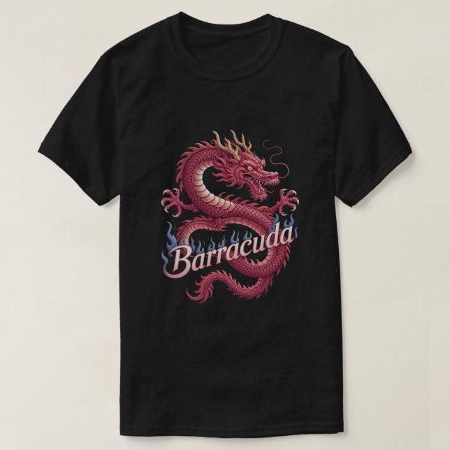 Camiseta "Barracuda" Dragão Rosa Mitológico  (Frente do Design)