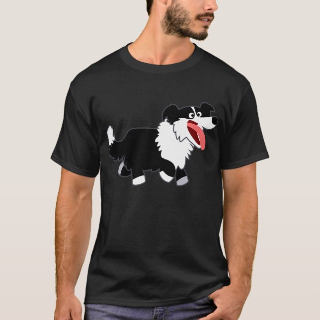 Camiseta Barramento de Cartoon Feliz, Collie T-Shirt (Frente)