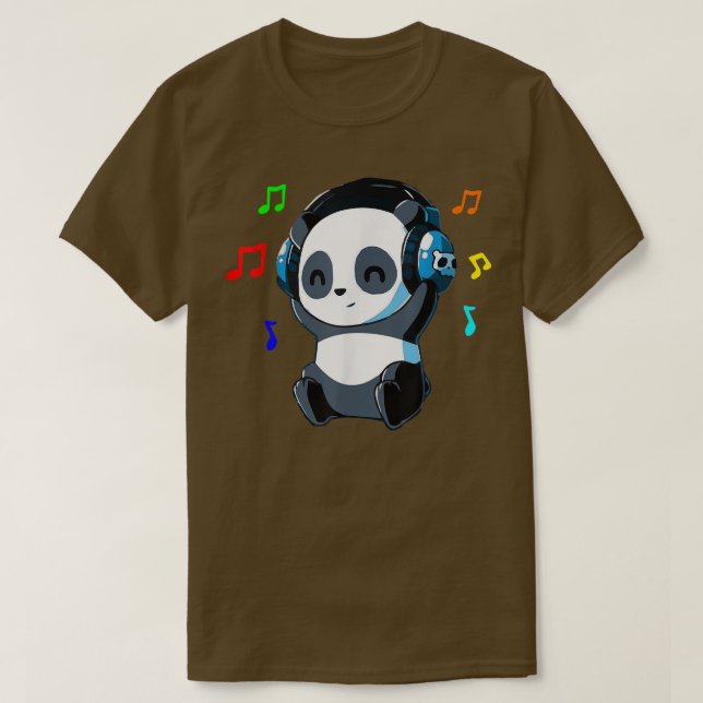 Camiseta Barramento de Panda Bons Ouvindo Presente Musical  (Frente do Design)