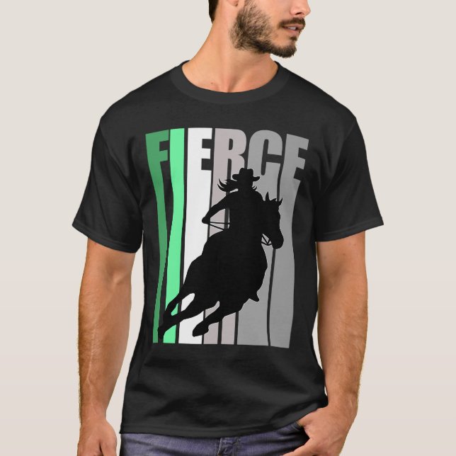 Camiseta Barrel Racing Fierce Cowgirl Hat Western Theme Gre (Frente)