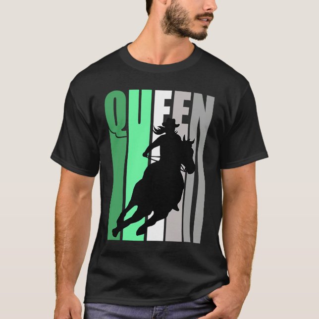 Camiseta Barrel Racing Queen Rodeo Women Cowgirls Retro Gre (Frente)