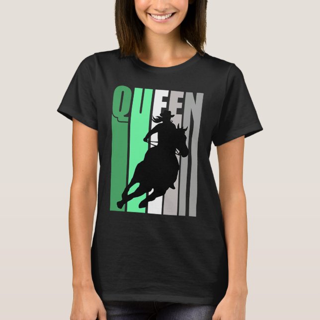 Camiseta Barrel Racing Queen Rodeo Women Cowgirls Retro Gre (Frente)