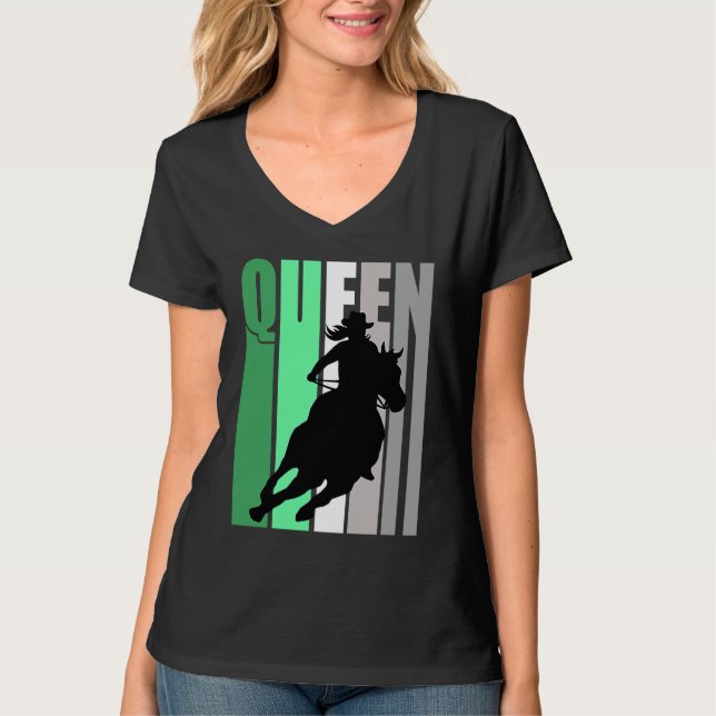 Camiseta Barrel Racing Queen Rodeo Women Cowgirls Retro Gre (Frente)