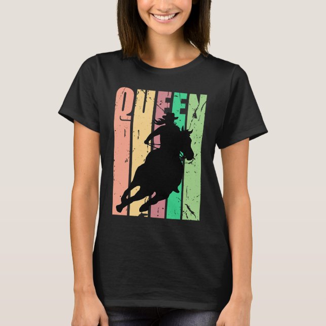 Camiseta Barrel Racing Queen Rodeo Women Cowgirls Retro Vin (Frente)