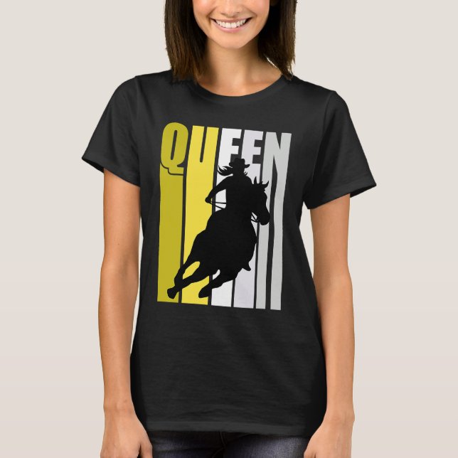 Camiseta Barrel Racing Queen Rodeo Women Cowgirls Retro Yel (Frente)
