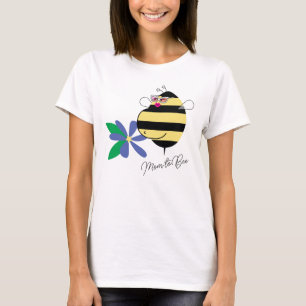 Camiseta Barriga de Bebê Azul Floral Mamãe Abelha com Óculo