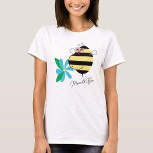 Camiseta Barriga de Bebê Azul Turquesa Floral Mamãe Abelha 