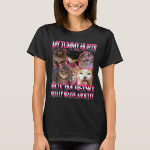 Camiseta Barriga dói meme engraçado de gatos idiotas com cé