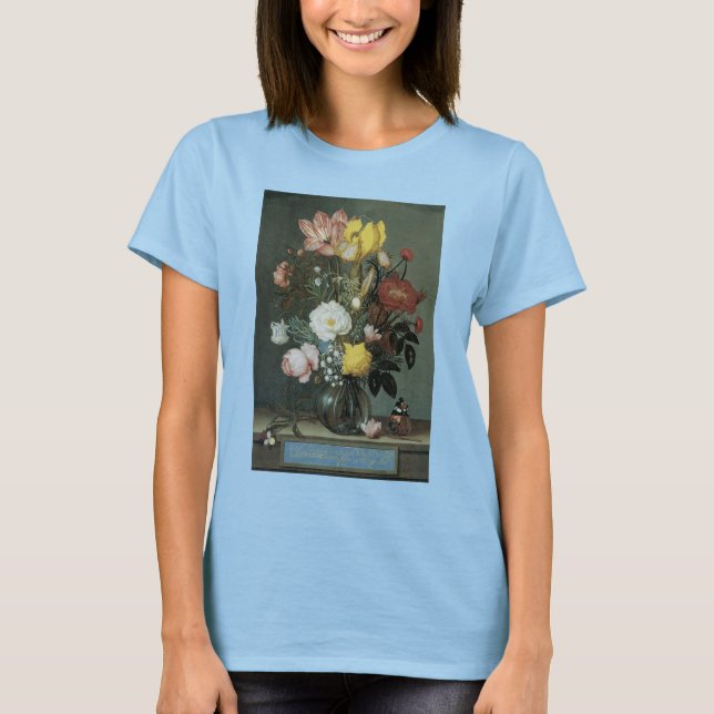 Camiseta Barroco Antigo, Buquê de Flores em Vaso de Vidro (Frente)