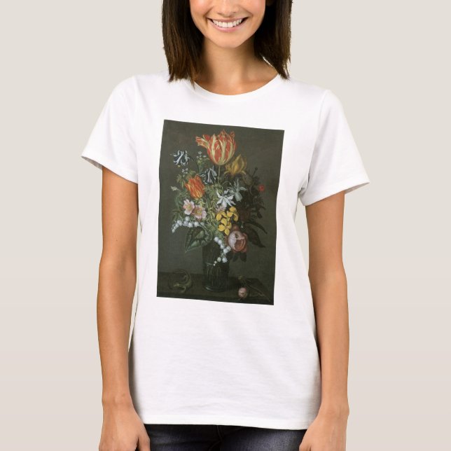 Camiseta Barroco Antigo, Flores de Vida Estática Floral em  (Frente)