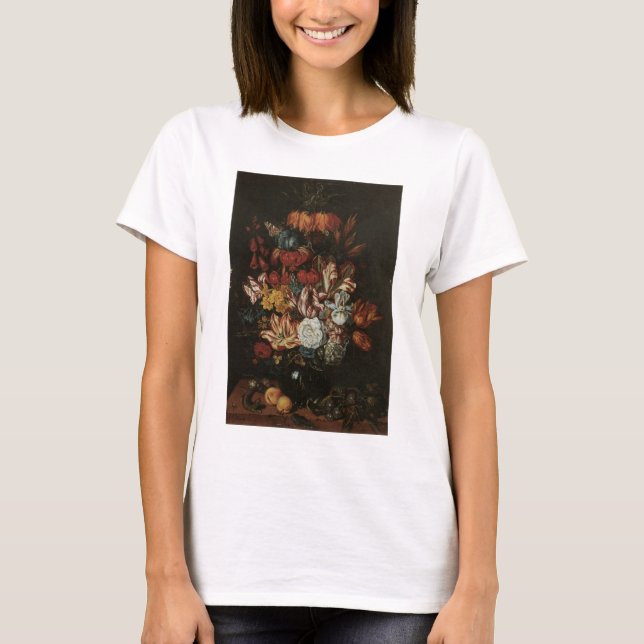 Camiseta Barroco Antigo, Flores de Vida Estática Floral em  (Frente)