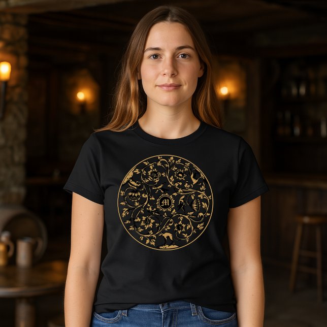 Camiseta Barroco Aves Rococó Animais Monograma Floral Impre (Criador carregado)