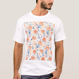 Camiseta Barroco de linocução botânica: fundo floral sem co