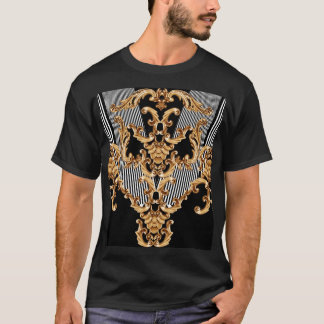Camiseta Barroco ouro, design de ornamento intricado.