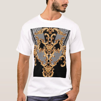 Camiseta Barroco ouro, design de ornamento intricado.