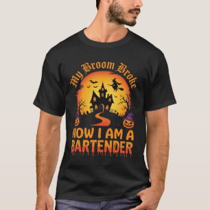 Camiseta Bartender de Halloween Casa Assombrada Bruxa Abóbo