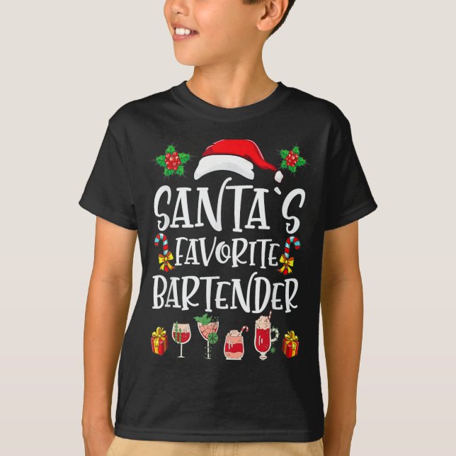 Camiseta Bartender Xmas Gift Santa's Favorite Bartender Chr (Frente)
